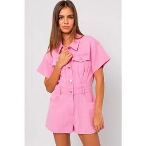 Blank NYC Cap Sleeve Denim Romper In Pink Small